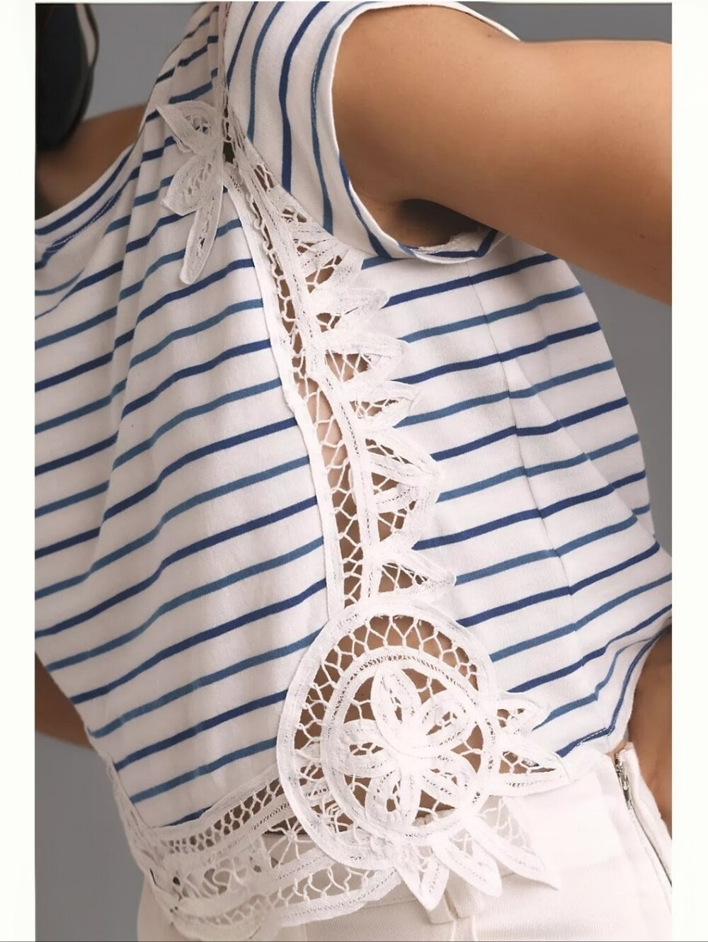 ANTHROPOLOGIE Maeve Lacy Stelline Navy Stripe Crop Top XS NWT - Picture 4 of 12